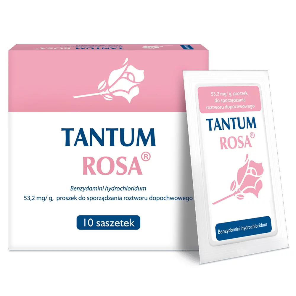 Tantum Rosa, proszek do sporządzania roztworu dopochwowego na objawy infekcji i podrażnienia intymne, 10 sasz.