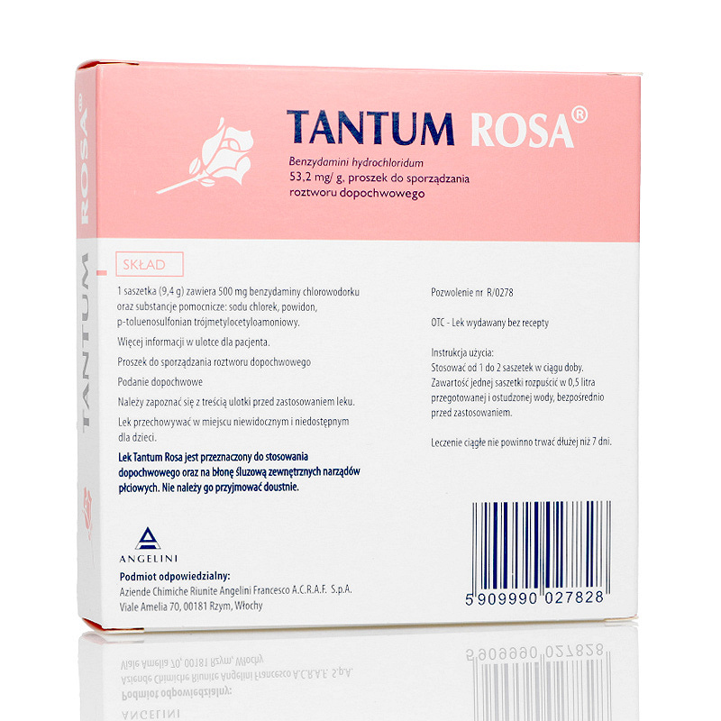 Tantum Rosa, proszek do sporządzania roztworu dopochwowego na objawy infekcji i podrażnienia intymne, 10 sasz.