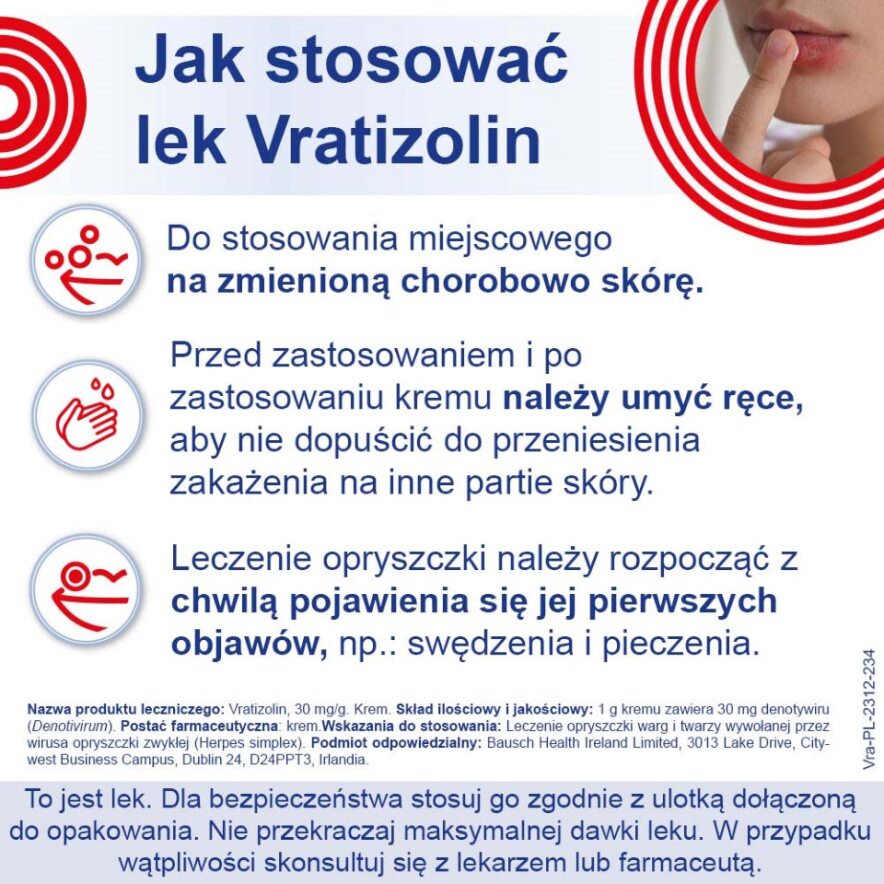 Vratizolin, krem stosowany na opryszczkę warg i twarzy, tuba 3 g