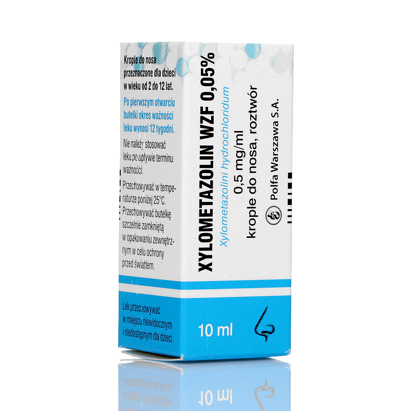Xylometazolin WZF 0,05%, krople na ostre zapalenie błony śluzowej nosa, butelka 10 ml