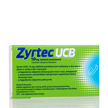 Zyrtec UCB 10 mg, tabletki na objawy alergii i pokrzywkę, 10 szt.