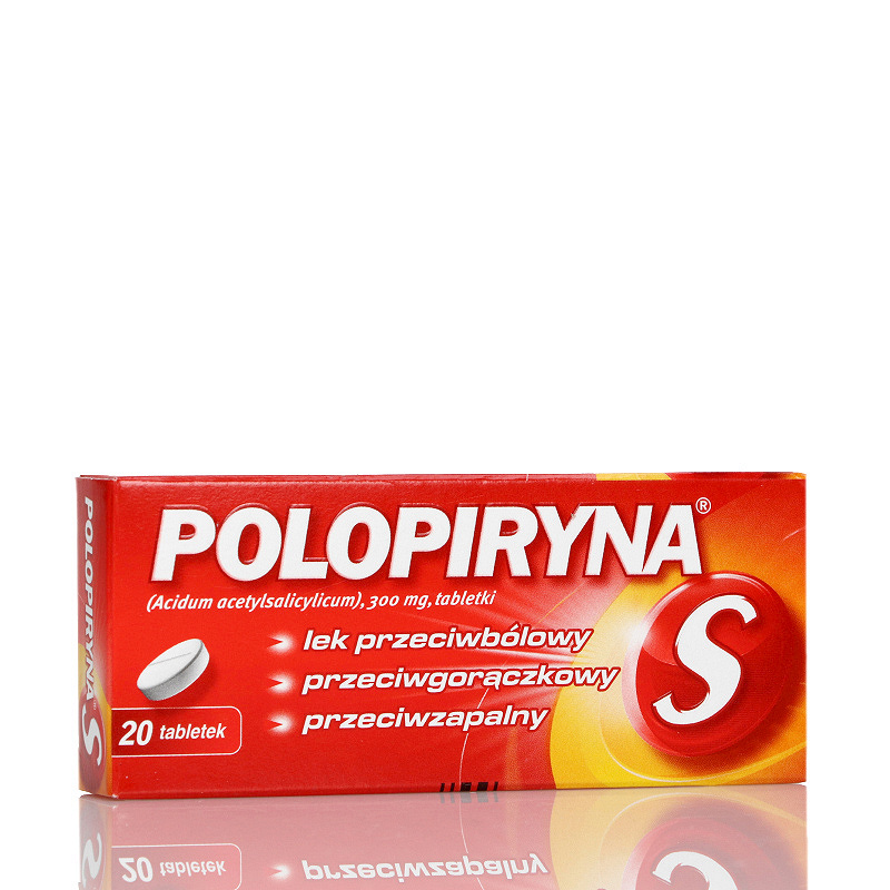 Polopiryna S 300 mg, tabletki na ból słaby i umiarkowany, objawy przeziębienia i grypy, 20 szt.