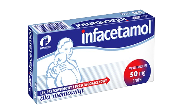 Infacetamol Farmina 50 mg czopki doodbytnicze przeciwbólowe i pzeciwgorączkowe dla niemowląt, 10 szt.