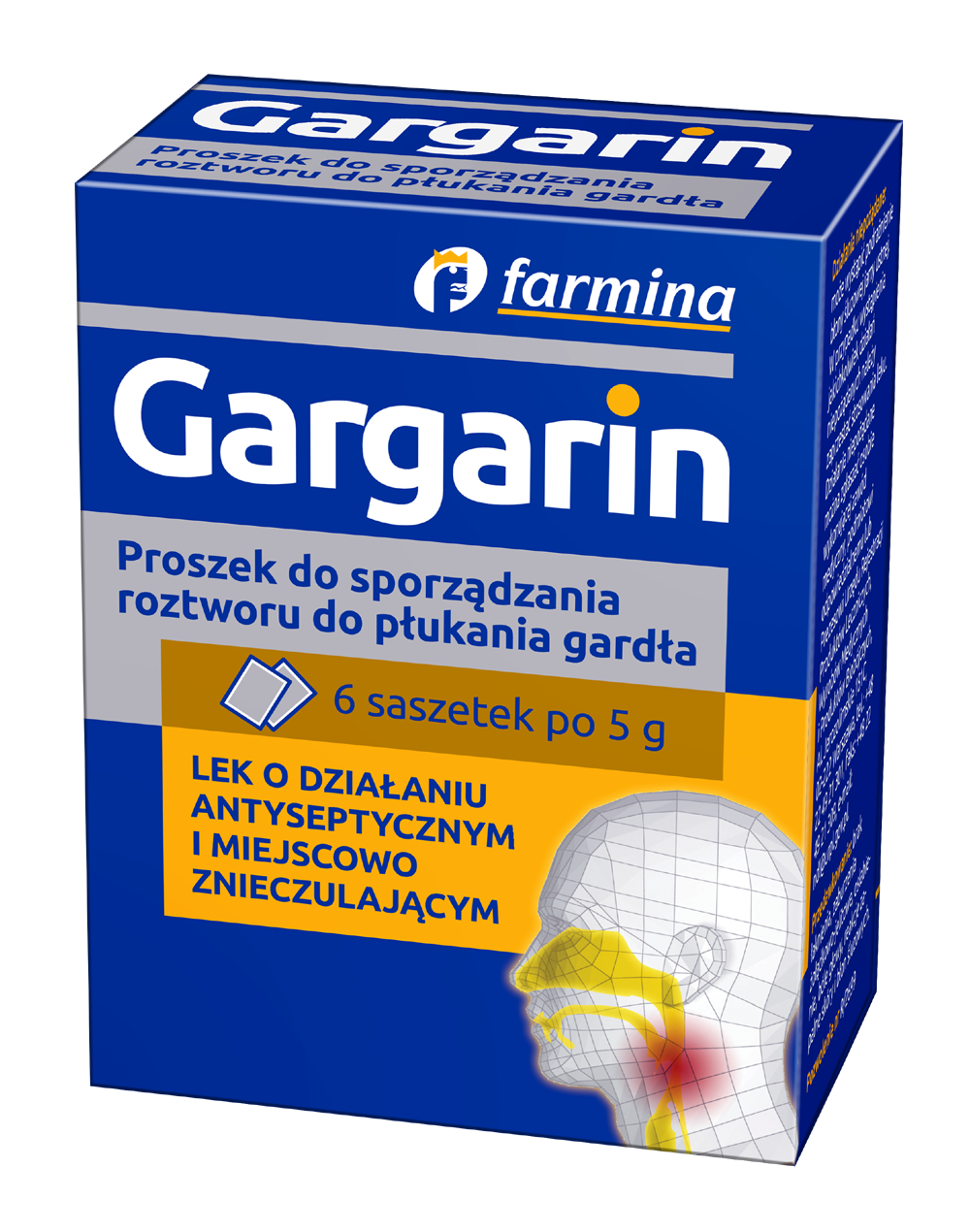 Gargarin proszek do sporządzenia płynu do płukania gardła i jamy ustnej w stanach zapalnych, 6 sasz. x 5 g