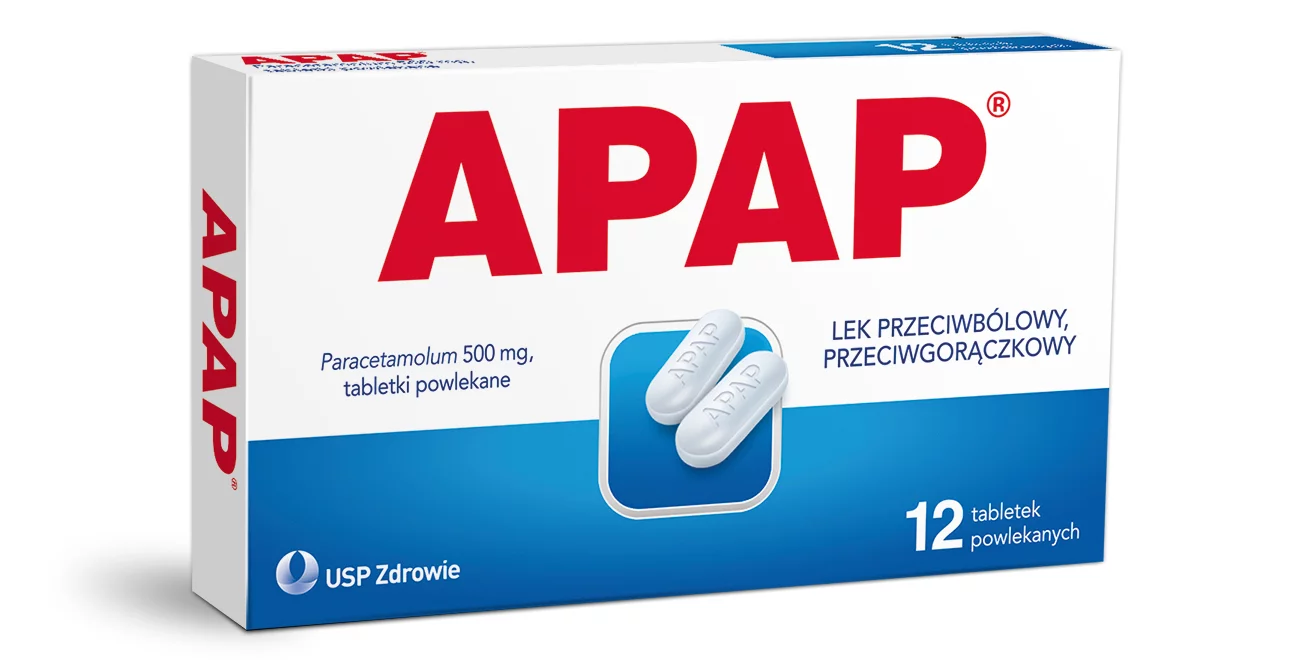 Apap 500 mg, tabletki na ból o różnym pochodzeniu, 12 szt.