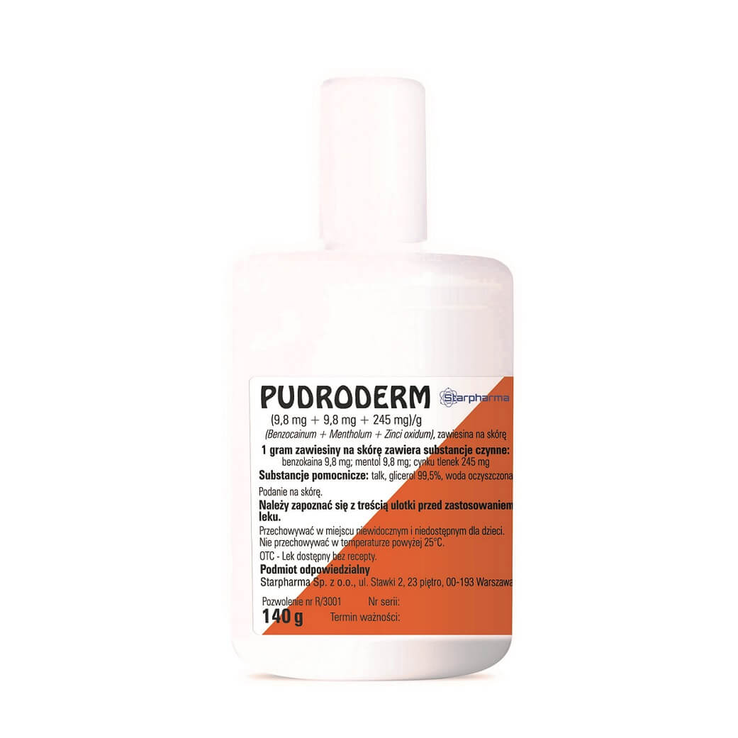 Pudroderm, zawiesina na skórę o działaniu przeciwświądowym, butelka 140 g