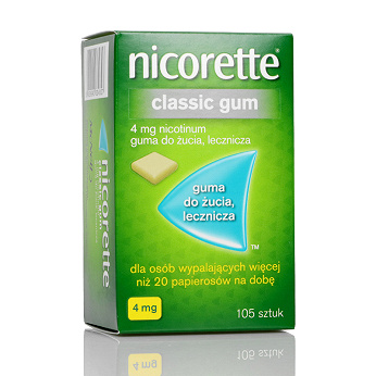 Nicorette , guma do żucia łagodząca głód nikotynowy i objawy odstawienia, 105 szt.