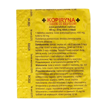 Kopiryna tabletki od bólu głowy, tabletki o działaniu przeciwbólowym, 6 szt.