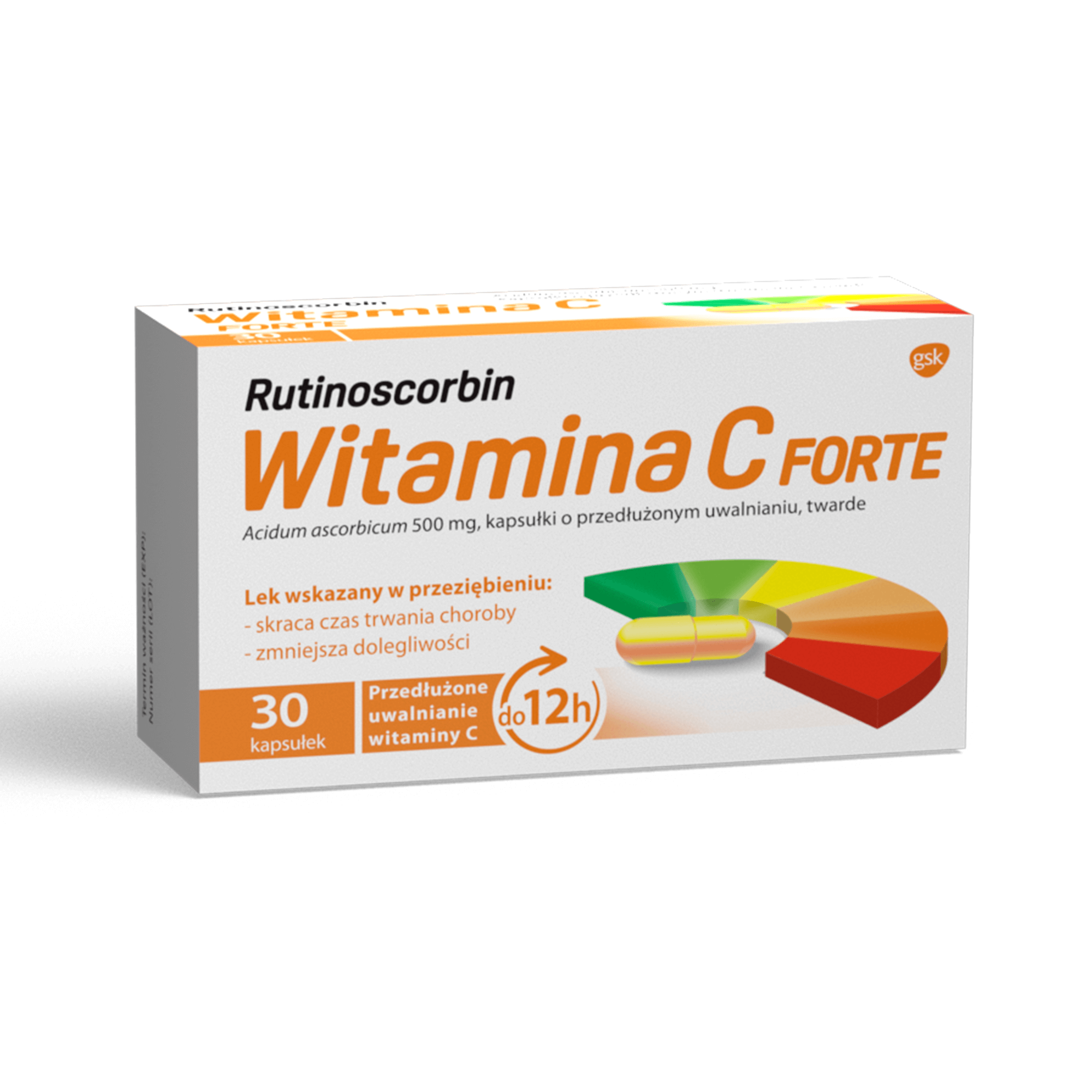 Rutinoscorbin Witamina C Forte, kapsułki stosowane w stanach zwiększonego zapotrzebowania na witaminę C, 30 szt.