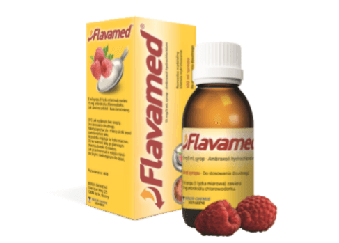 Flavamed syrop na kaszel mokry o smaku malinowym, butelka 100 ml