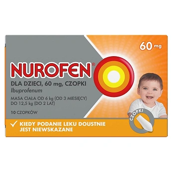 Nurofen dla dzieci, czopki o działaniu przeciwbólowym, przeciwgorączkowym, 10 szt.