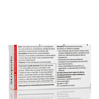 Strepsils Intensive, tabletki do ssania na ból gardła, 24 szt.