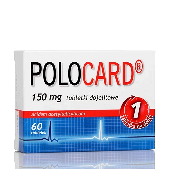 Polocard, tabletki przeciwzakrzepowe, stosowane w profilaktyce chorób serca i układu krążenia, 150 mg, 60 szt.