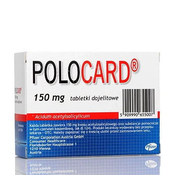 Polocard, tabletki przeciwzakrzepowe, stosowane w profilaktyce chorób serca i układu krążenia, 150 mg, 60 szt.