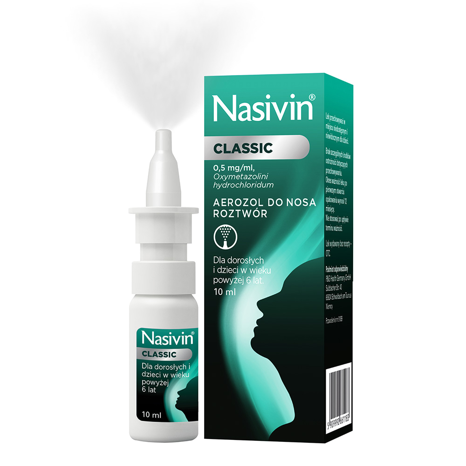 Nasivin Classic, aerozol udrażniający nos, pojemnik 10 ml