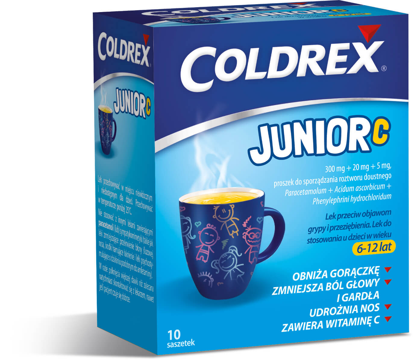 Coldrex Junior C, proszek na objawy przeziębienia i grypy u dzieci, 10 sasz.