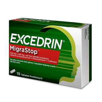 Excedrin Migra Stop, tabletki doraźne na bóle głowy i migreny, 10 szt.