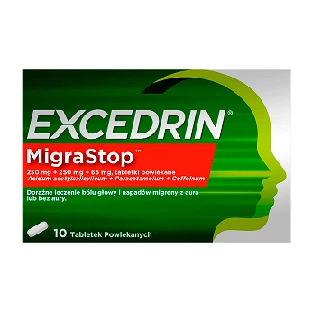 Excedrin Migra Stop, tabletki doraźne na bóle głowy i migreny, 10 szt.