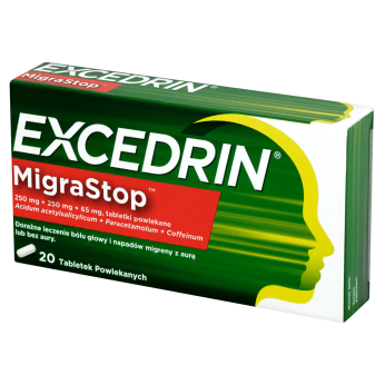 Excedrin Migra Stop, tabletki doraźne na bóle głowy i migreny, 20 szt.
