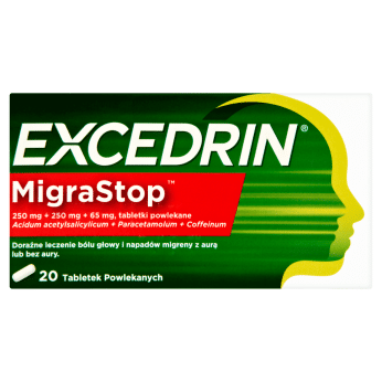 Excedrin Migra Stop, tabletki doraźne na bóle głowy i migreny, 20 szt.