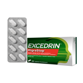 Excedrin Migra Stop, tabletki doraźne na bóle głowy i migreny, 20 szt.
