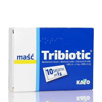 Tribiotic, maść bakteriobójcza na rany, zadrapania, oparzenia, 10 sasz. x 1 g