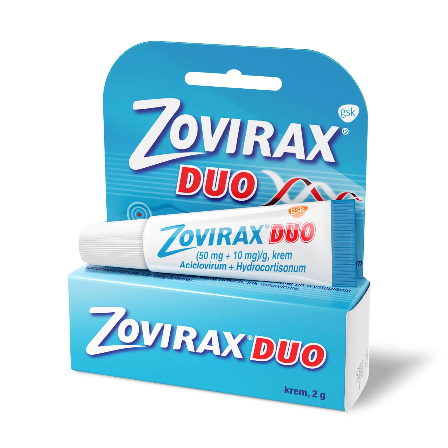 Zovirax Duo, krem stosowany w leczeniu nawrotowej opryszczki warg i twarzy, tuba 2 g