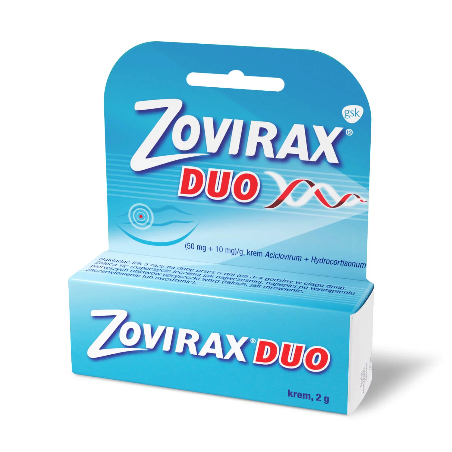 Zovirax Duo, krem stosowany w leczeniu nawrotowej opryszczki warg i twarzy, tuba 2 g