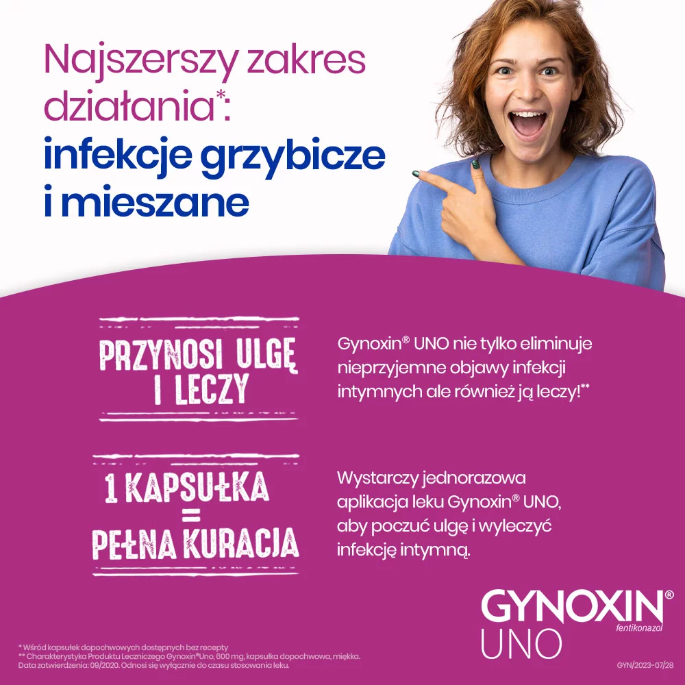 Gynoxin Uno, kapsułki dopochwowe na drożdżycę błon śluzowych narządów płciowych, 1 szt.