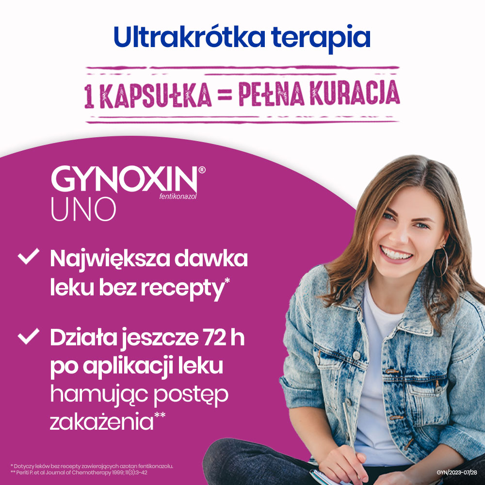 Gynoxin Uno, kapsułki dopochwowe na drożdżycę błon śluzowych narządów płciowych, 1 szt.