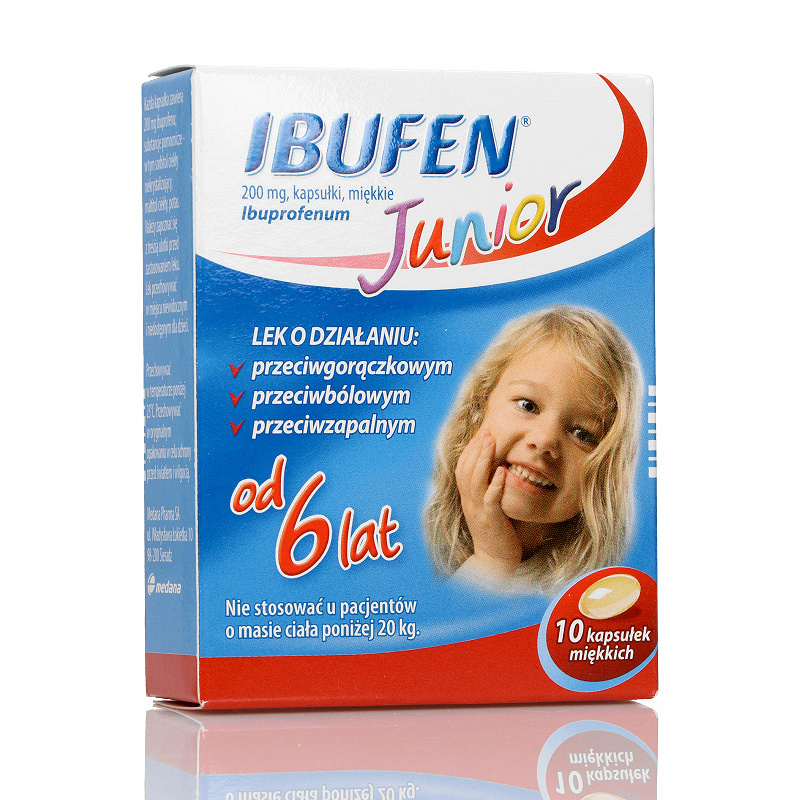 Ibufen Junior, kapsułki na ból słabym i umiarkownym, stany gorączkowe, 10 szt.