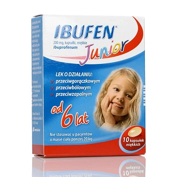 Ibufen Junior, kapsułki na ból słabym i umiarkownym, stany gorączkowe, 10 szt.