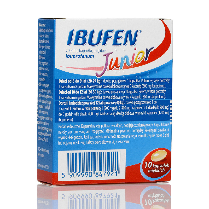 Ibufen Junior, kapsułki na ból słabym i umiarkownym, stany gorączkowe, 10 szt.