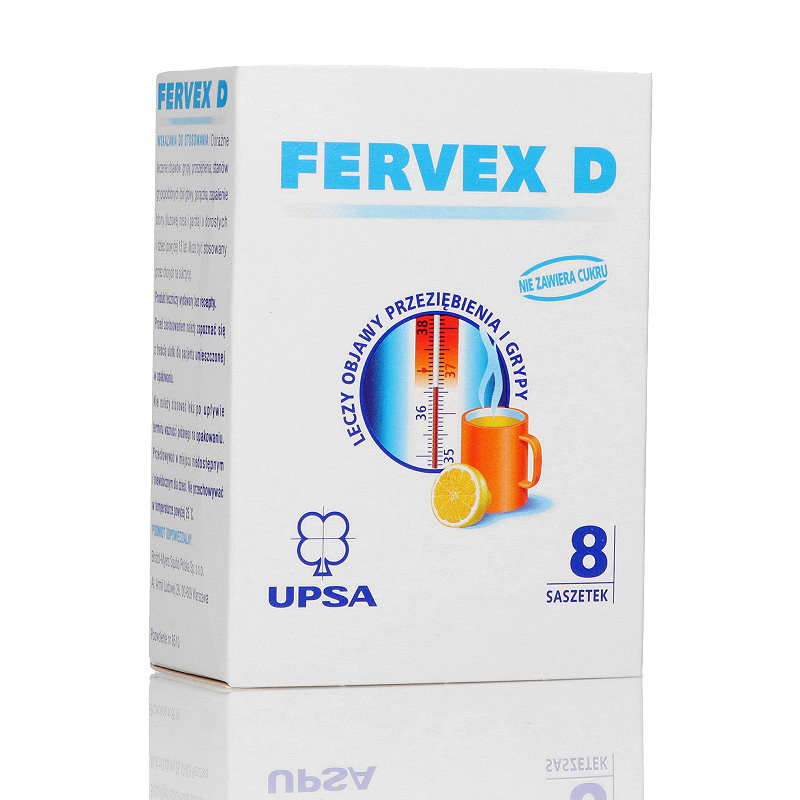 Fervex D granulat na objawy przeziębienia i grypy bez cukru, 8 sasz. x 4,95 g