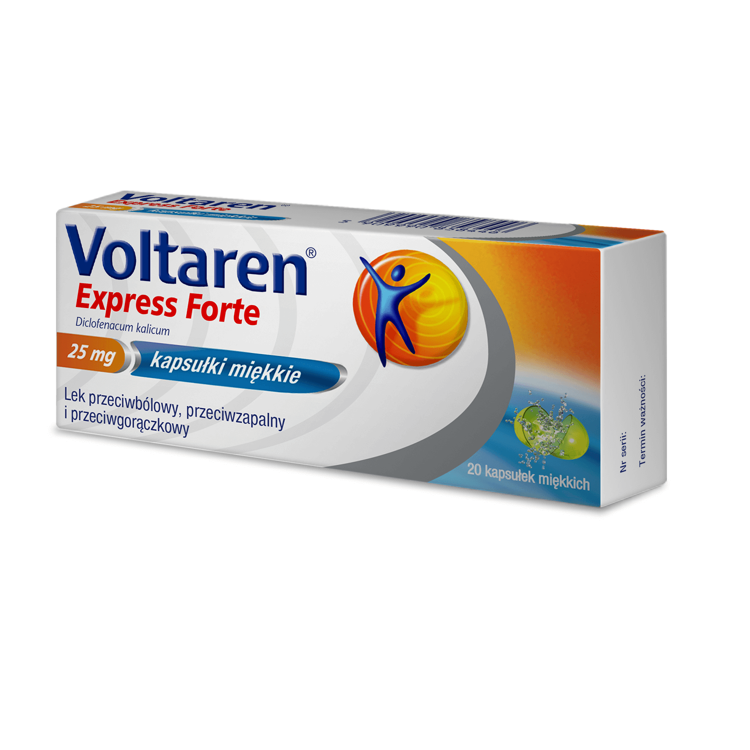 Voltaren Express Forte, kapsułki przeciwbólowe, przeciwzapalne i przeciwgorączkowe 20 szt.