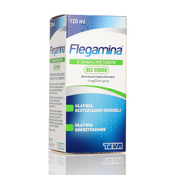 Flegamina , syrop na mokry kaszel o smaku miętowym bez cukru, butelka 120 ml