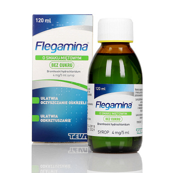 Flegamina , syrop na mokry kaszel o smaku miętowym bez cukru, butelka 120 ml