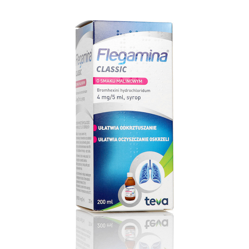 Flegamina, syrop na mokry kaszel o smaku malinowym, butelka 200 ml