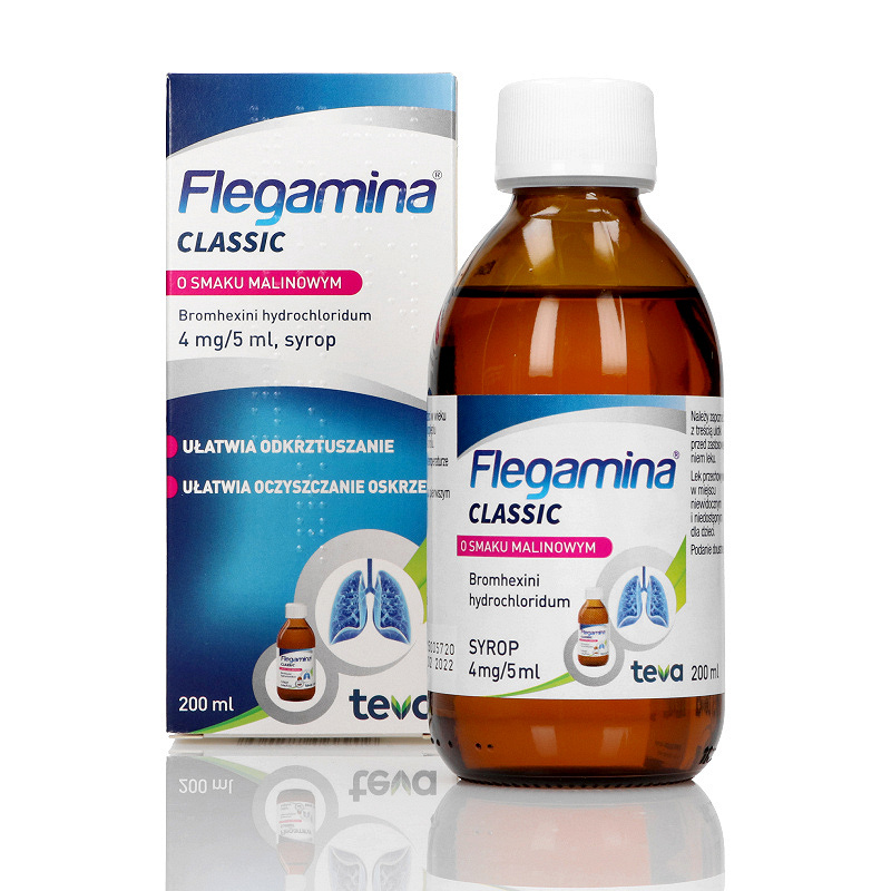 Flegamina, syrop na mokry kaszel o smaku malinowym, butelka 200 ml