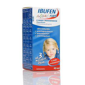 Ibufen dla dzieci Forte , przeciwbólowy przeciwgorączkowy i przeciwzapalny o smaku truskawkowym, butelka 40 ml