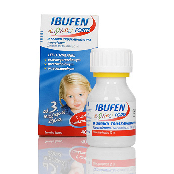 Ibufen dla dzieci Forte , przeciwbólowy przeciwgorączkowy i przeciwzapalny o smaku truskawkowym, butelka 40 ml