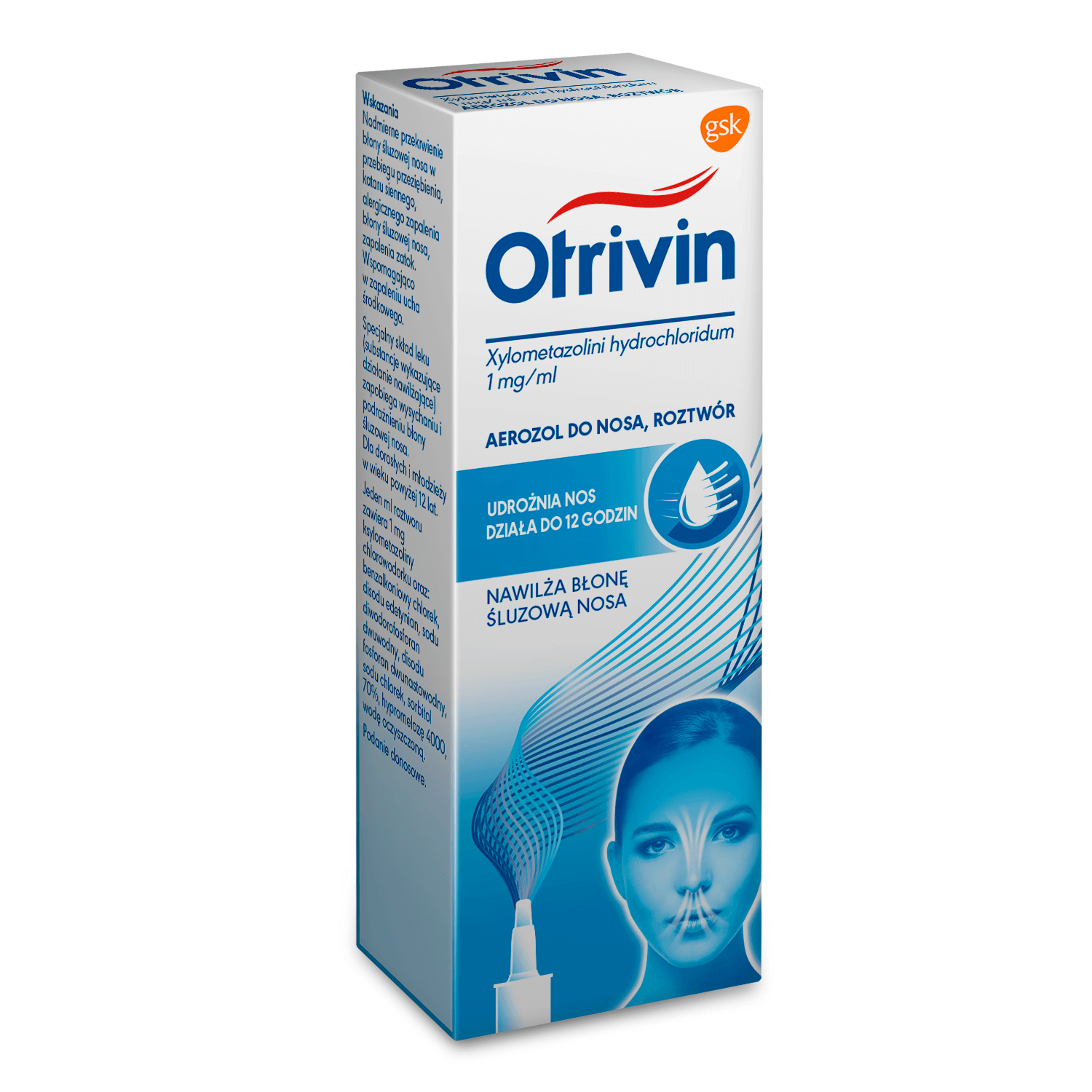 Otrivin 0,1%, aerozol udrażniający nos, nawilżający błonę śluzową, butelka 10 ml