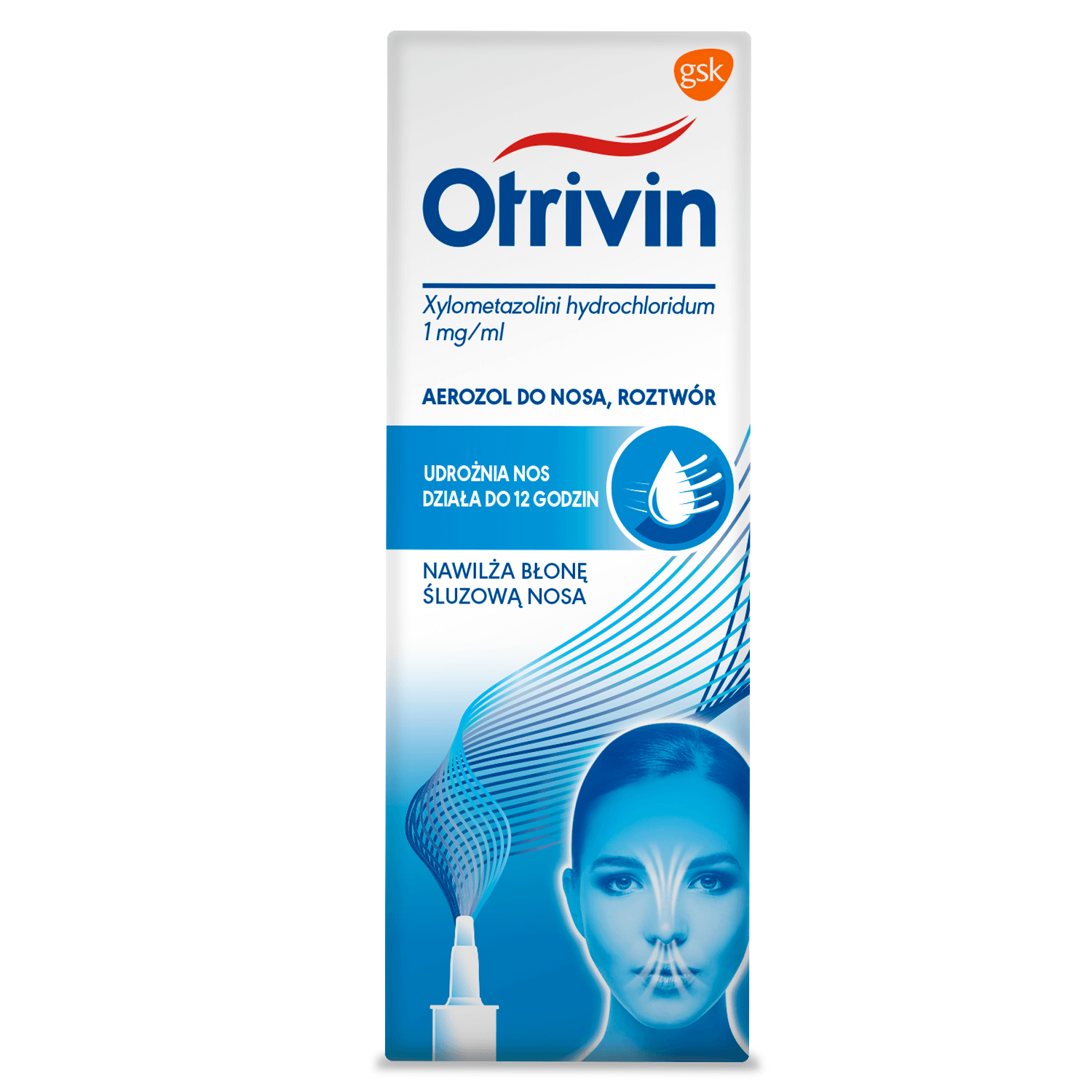 Otrivin 0,1%, aerozol udrażniający nos, nawilżający błonę śluzową, butelka 10 ml