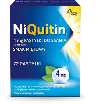 NiQuitin, pastylki do ssania pomagające rzucić palenie o smaku miętowym, 72 szt.