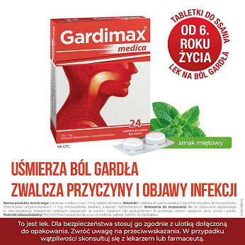 Gardimax Medica, tabletki łagodzące stan zapalny jamy ustnej i gardła, 24 szt.
