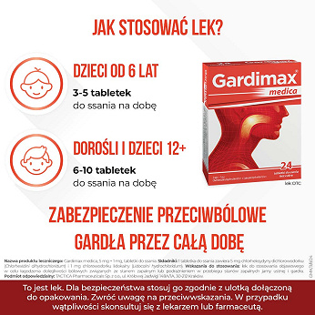 Gardimax Medica, tabletki łagodzące stan zapalny jamy ustnej i gardła, 24 szt.