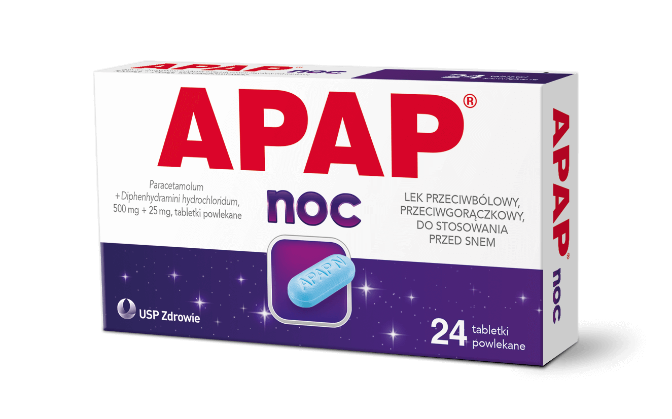 Apap Noc tabletki na ból o różnym pochodzeniu, ułatwiające zasypianie, 24 szt.