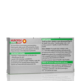 Nurofen Express Forte, kapsułki na ból różnego pochodzenia o nasileniu słabym i umiarkowanym, 10 szt.
