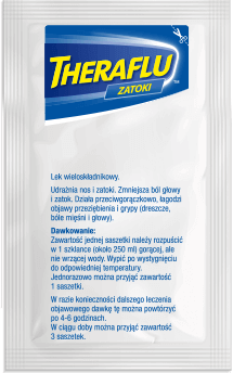 Theraflu Zatoki, proszek udrażniający nos i zatoki, przeciwgorączkowy, 14 sasz.