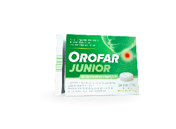 Orofar Junior, tabletki łagodzące ból gardła o działaniu przeciwbólowym oraz przeciwbakteryjnym, 24 szt.